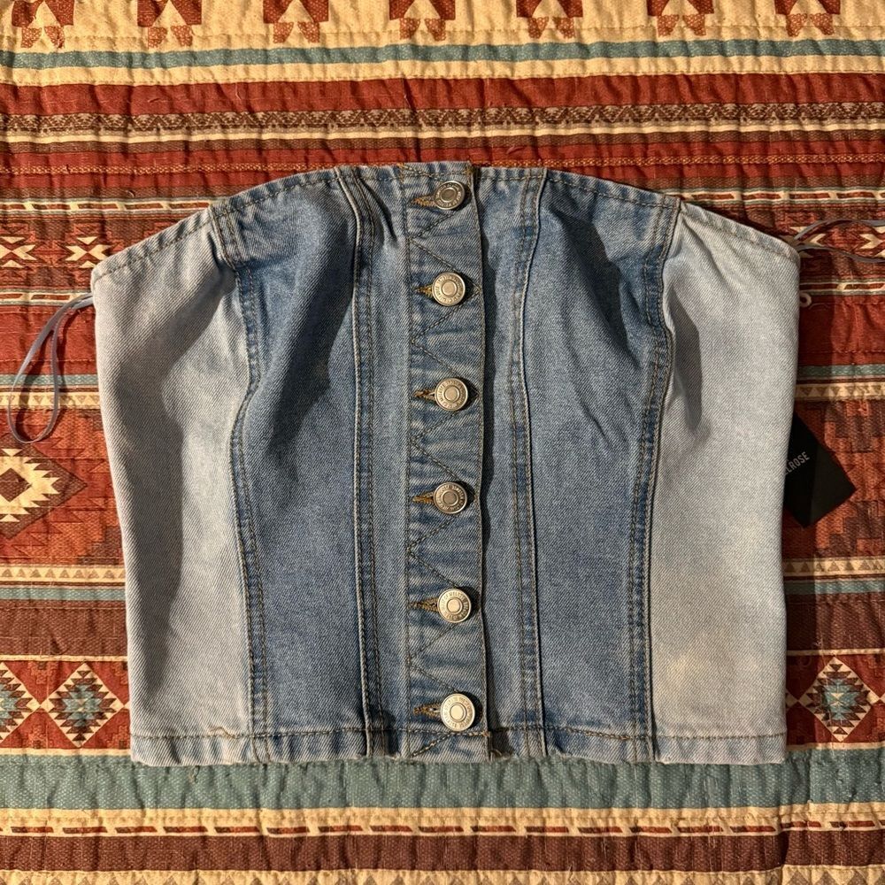 NWT Melrose Denim Smocked Bustier Top